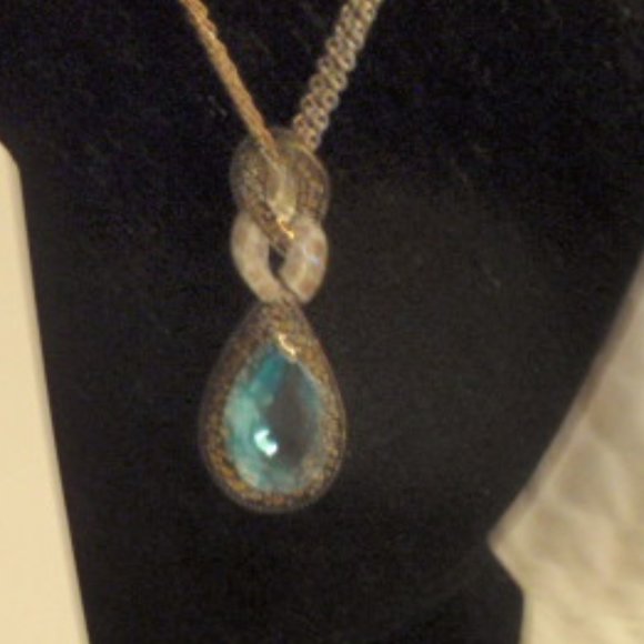 NWOT Plated Topaz Sterling Silver and Marcasite Teardrop Necklace,earrings - Picture 6 of 12